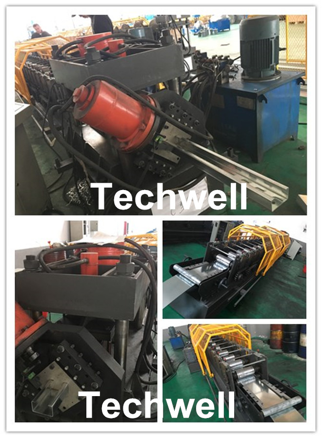 Stahlc-Purlin-Rolle, die Maschine mit dem hydraulischen Lochen und dem Schnitt bildet